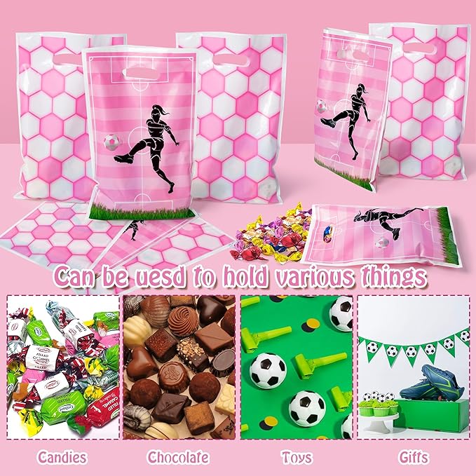 Football Party Favor Bags - 50Pcs Pink Football Goody Candy Treat Gifts Bags, Sport Themed Party Decorations for Adults Kids Boys Girls Birthday Outdoor Sports Events Supplies