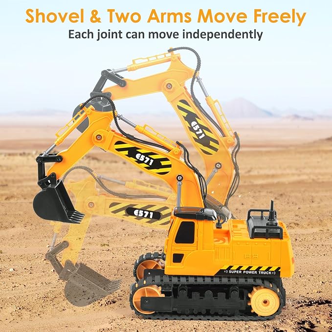 DOUBLE E Remote Control Excavator Toy 2 Batteries RC Excavators Sandbox Digger Hydraulic Construction Toys Vehicles Birthday Gift for Boys Kids 3-14 Years