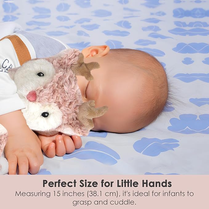 MON AMI Noelle Reindeer Plush Lovey for Babies – 15”, Security Blanket for Newborns, Baby Snuggle Toy