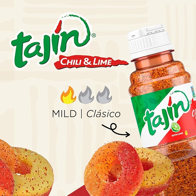 Snak Club Tajin Peach Rings Gummy Candy, Fruit Candy Gummies with Chili and Lime Seasoning, Mild, Gluten-Free and Vegan Snacks, 5 oz Resealable Bags, 6 Pack