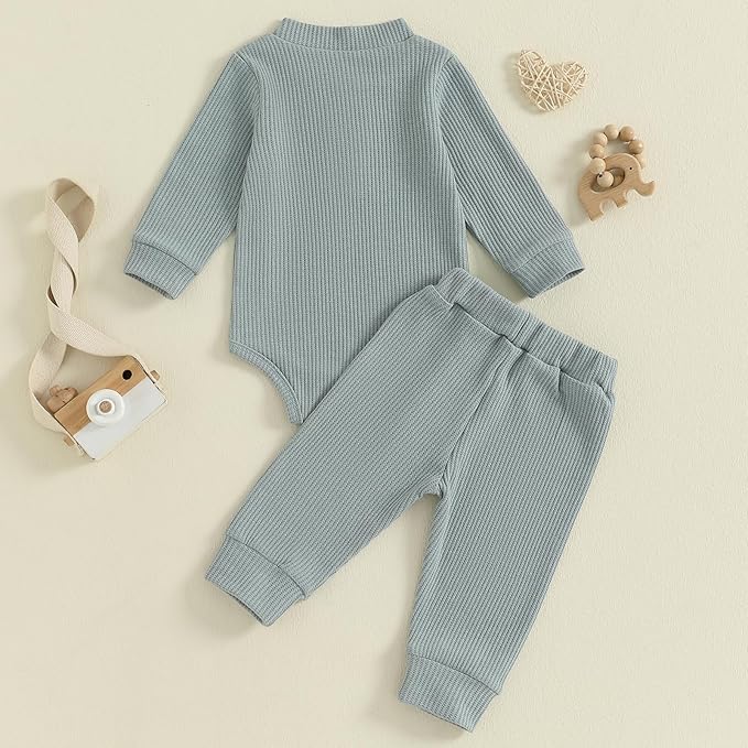 CIYCUIT Newborn Baby Boy Clothes Ribbed Knit Long Sleeve Bodysuit Pants 2-Piece Fall Winter Outfits