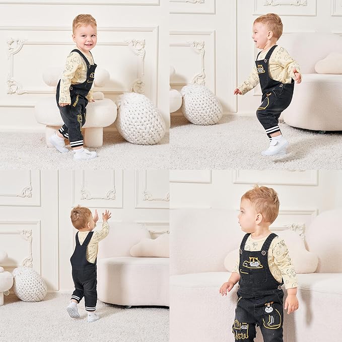 Cute Baby Boy Clothes Suit Toddler Boys' Striped long Sleeve T-Shirt+Denim Overalls Jumpsuit Pants Outfits Sets
