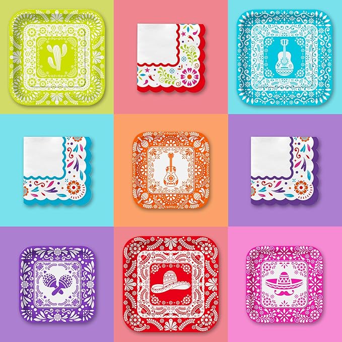 Fiesta Party Supplies Kit for 24 - Ultimate Celebration Pack Including Paper Plates, Napkins, Cups, Tablecloth & Banner | Ideal for Mexican Birthday, Taco, & Cinco de Mayo party Decorations