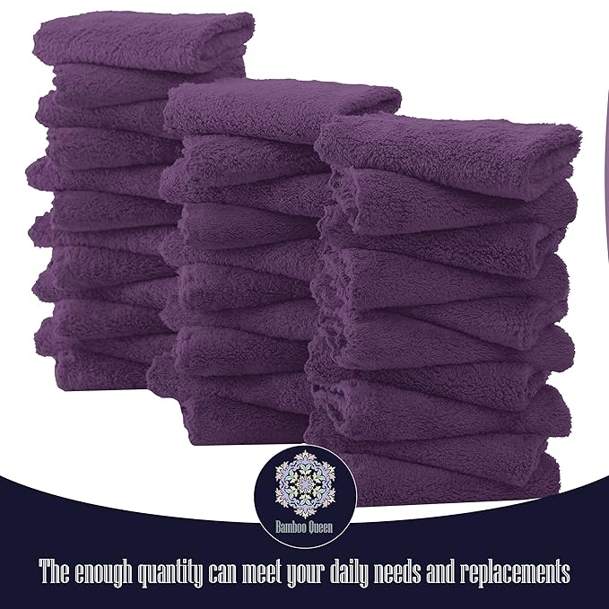 32 Pack Baby Washcloths - Luxury Coral Fleece - Extra Absorbent and Soft Wash Clothes for Newborns, Infants and Toddlers - Suitable for Sensitive Skin and New Born - Baby Shower - Plum, 10x10 Inch