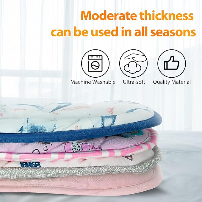 Baby Stroller Cushion, Infant Car Seat Insert-Universal Breathable and Soft Newborn Stroller Mat-100% Cotton Cover Toddler Seat Pad Liner for Stroller, 34x78cm,1 Pack（Grey+Pink）