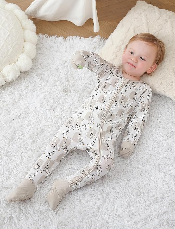 JunNeng Viscose from Bamboo Baby Boy Sleeper with Mitten Cuffs, Footless Soft Zippy Pajamas, Sleep N' Play Romper 0-18 Months