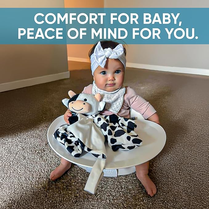 Love By Emi Baby Music Lovey Black & White Cow, Baby Sleep Soother for Crib & Cuddle Bedtime, White Noise with Heartbeat & Lullaby, Plush Sound Toy, Stuffed Animal for Newborns, Infants & Toddlers