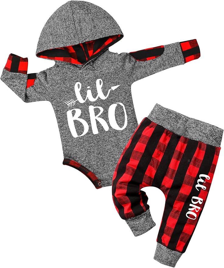 Fommy Newborn Baby Boy Clothes Plaid Letter Print Long Sleeve Hoodies + Long Pants 2PCS Fall Winter Outfits Set