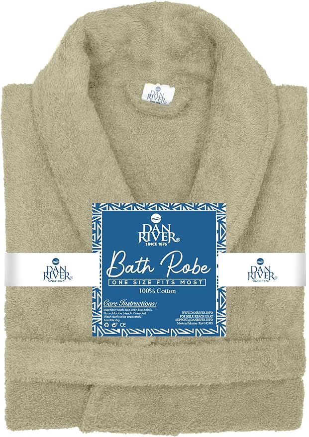 DAN RIVER Premium Cotton Terry Robes for Women and Men, Ultra Soft bathrobe with Adjustable Waist Belt and Pockets Pack of 1