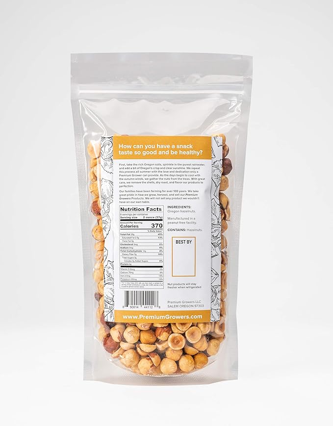 Oregon Farm To Table Hazelnuts from Premium Growers - Dry Roasted - Natural Roasted – Kosher Certified - 1 LB bag