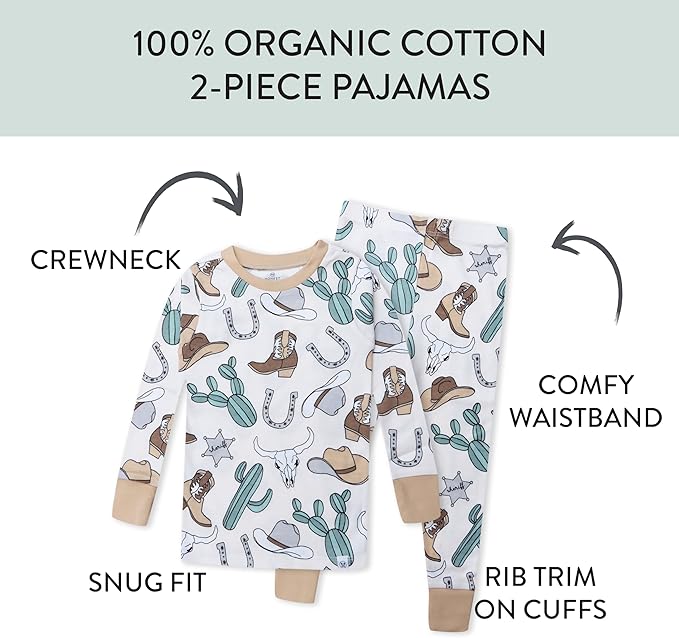 HonestBaby 2-Piece Pajamas Sleepwear Pjs 100% Organic Cotton for Baby, Toddler, Kids, Boy