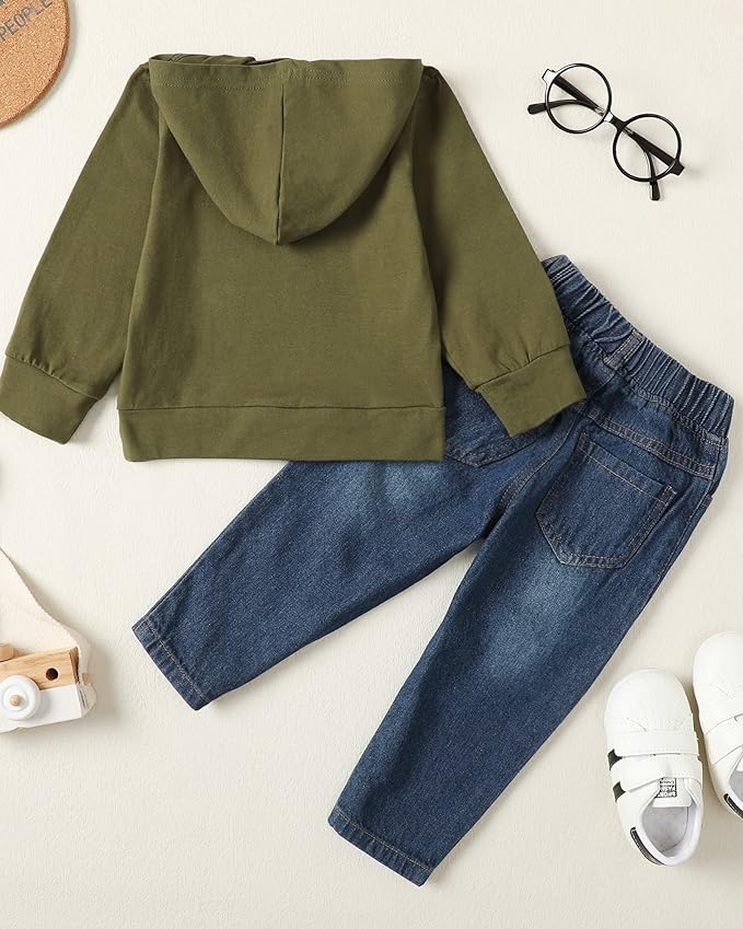 NZRVAWS Baby Boy Clothes Toddler Boy Outfit 2 3 4T 6 12 18 24 Month Fall Winter Hoodie Ripped Jeans Clothing