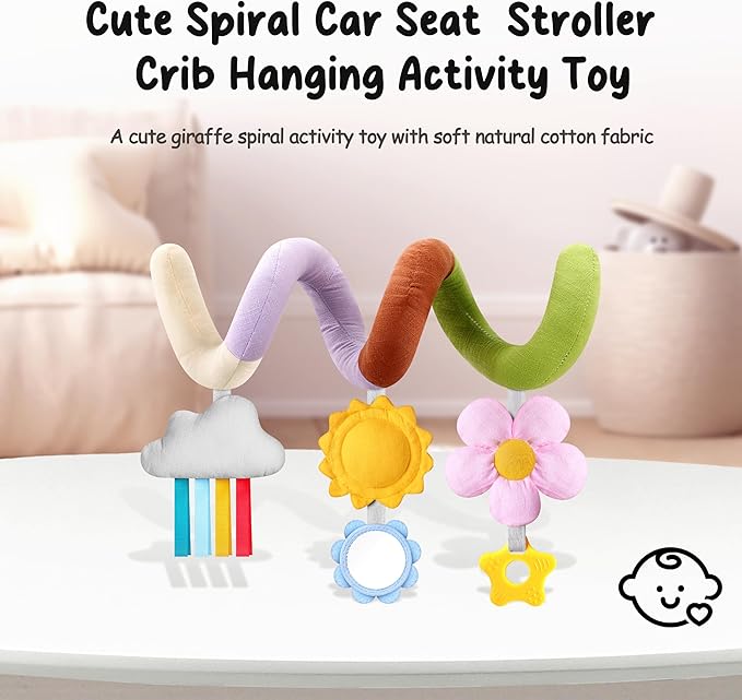 Stuffed Spiral Baby Car Seat Toys, Beat Newborn Gifts, Soft Infant Must Have Hanging Toys (Vibrant Nature)