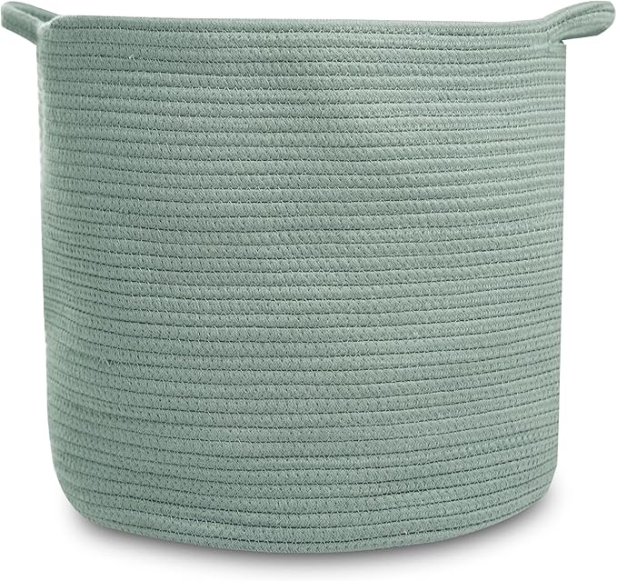 Natemia Large Woven Storage Basket (15" x 15" x 14") - Baby & Toy Organizer, Blanket Basket, Perfect Baby Registry Gift