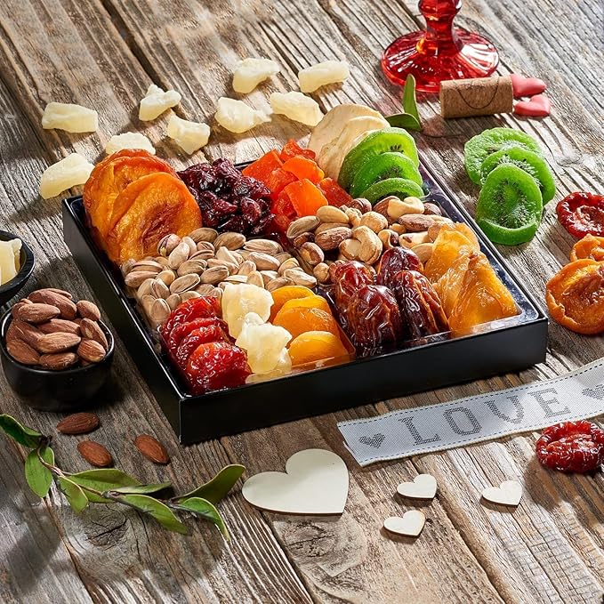 Dried Fruit & Nuts Gift Basket Arrangement Platter, Gourmet Food Snack Box, For Christmas, New Years, Birthday Care Package, Healthy Kosher - Her Him - 12 Snackberry Assortment (12-Pack)
