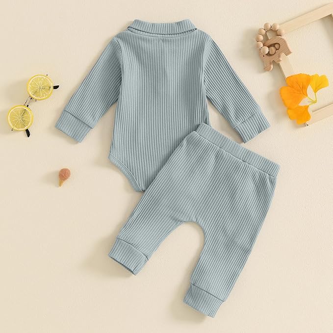Newborn Baby Boy Girl Clothes Ribbed Knitted Long Sleeve Romper Pants Solid Cotton Infant Fall Winter Outfits 2Pcs