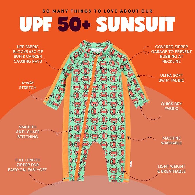 SwimZip Boys' Long-Sleeve UPF 50+ Swimsuit for Baby, Toddler, & Little Boys