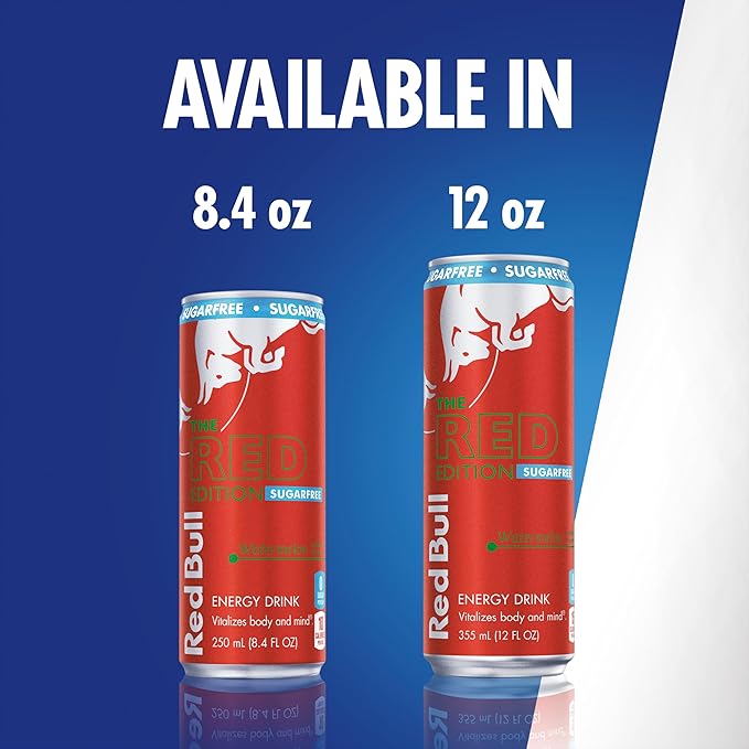 Red Bull Red Edition Sugar Free Energy Drink, Watermelon, with 80mg Caffeine plus Taurine & B Vitamins, 8.4 Fl Oz, Pack of 4 Cans