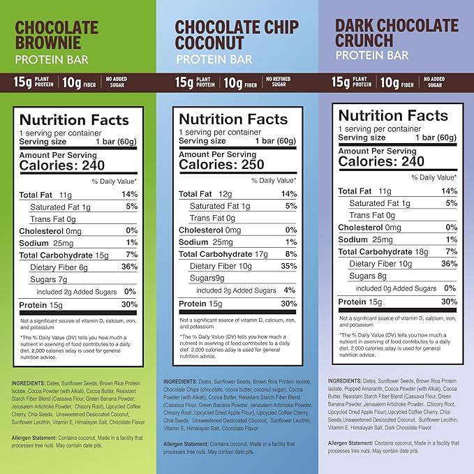 Amrita Nut Free Vegan Protein Bars (12 CT) | Chocolate Variety Pack 15g Plant-Based Protein Bar | Peanut-Free, Gluten Free, and Dairy-Free | No Added Sugar, High Fiber, Healthy Snacks for Kids/Adults
