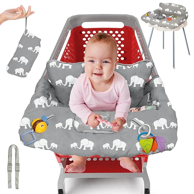PILLANI Shopping Cart Cover for Baby, High Chair Cover for Restaurant Seat - Grocery Cart Cover for Baby Girl and Boy, Comfortable Cotton Buggy Covers for Babies - Padded Toddler Shopping Cart Cover
