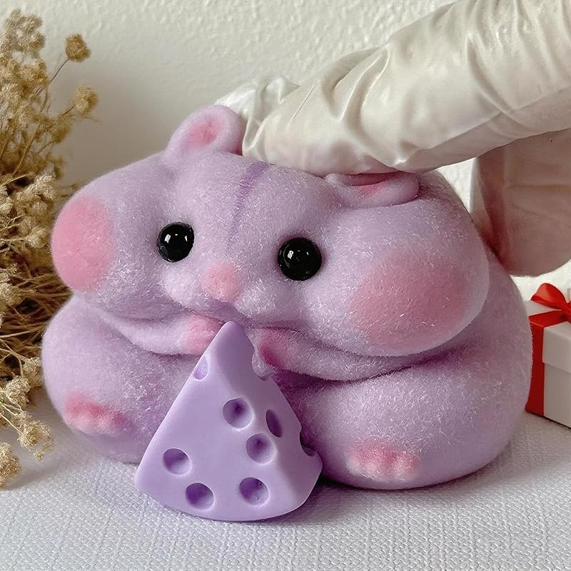 Handmade Taba Squishy Hamster Toy, Cute Squishy Hamster Fidget Toy, Realistic Hamster Toy, Soft Silicone Mochi Furry Toy, Stress Relief Gift for Adults & Kids, Sensory Anxiety Plushie (Purple)