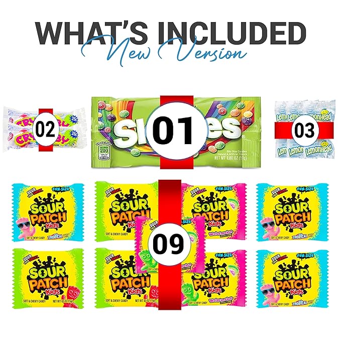 Sour Candy Box -Bulk Sour Variety Pack - Individually Wrapped Super Sour Favorites - Candy Mix with Sour Skittles, War, Sour Kids, Lemonhead and More - 30 Count for Kids and Adults