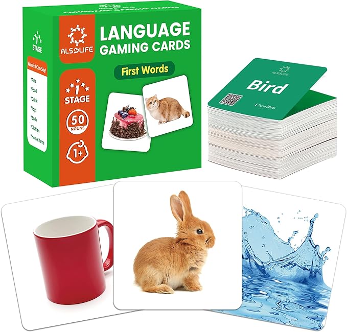50 First Words Flash Cards for Baby with Fun Videos| Extra Thick Picture Cards for Speech Therapy Noun Cards for Kids Speech Delays| Aba Therapy, Autism Learning Materials ESL Teaching