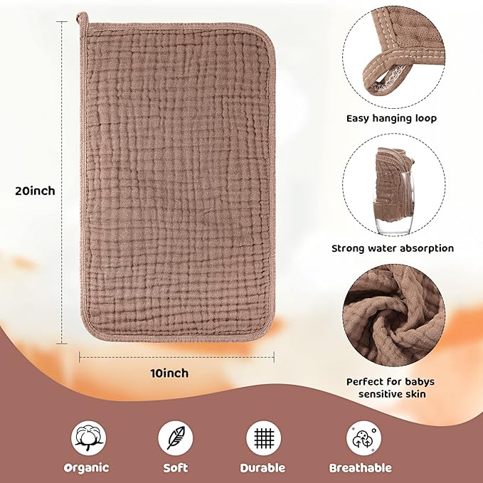 Tallew 8 Pack Baby Bibs and Muslin Burps for Baby Boy Girl Drooling and Teething 20" x 10" Burp Cloths Absorbent Rag Soft Cotton Bibs for Newborn Toddler Infant 0-24 Month Essentials(Dark Color)