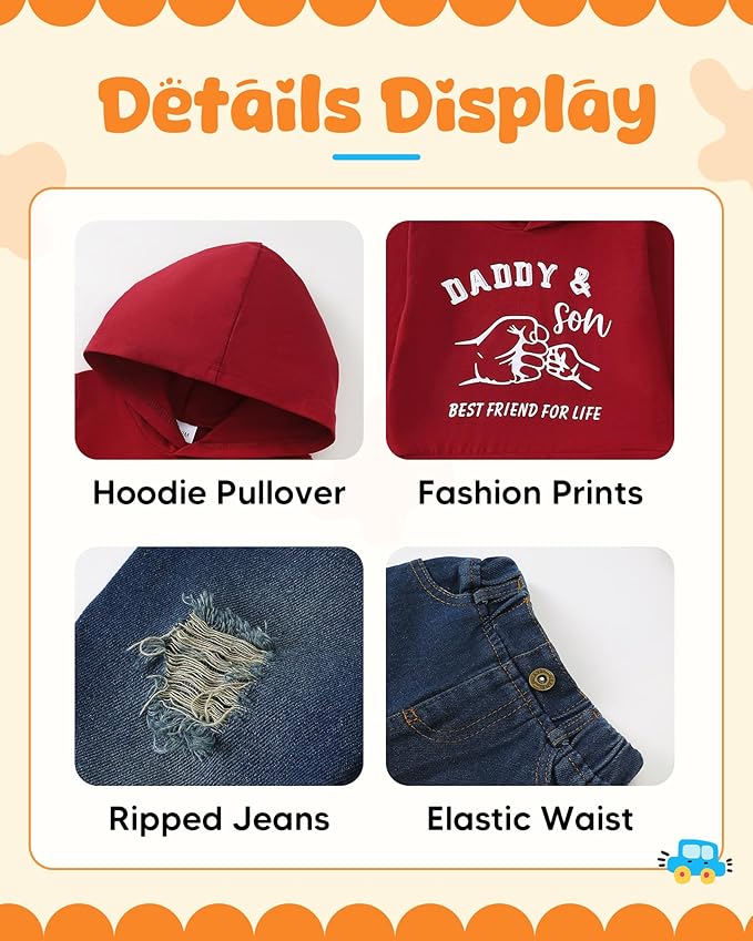 NZRVAWS Baby Boy Clothes Toddler Boy Outfit 2 3 4T 6 12 18 24 Month Fall Winter Hoodie Ripped Jeans Clothing