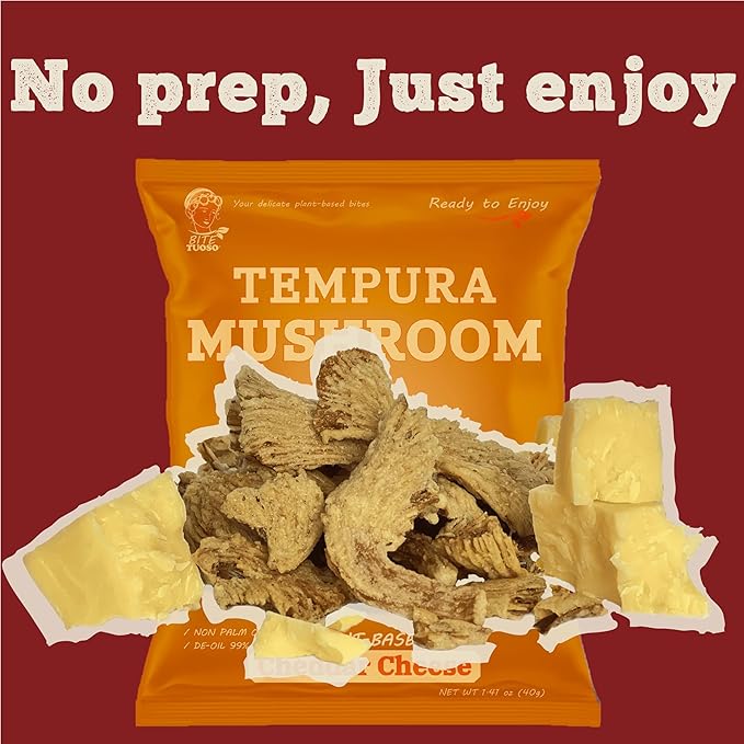 BITETUOSO Crunchy Oyster Mushroom Chips, On the Go, Savory Plant-Based Snack, Cheddar Cheese Flavor (Plant-Based), 1.41 oz (Pack of 6), Dairy Free, Vegan, Crispy Gourmet Snack, No MSG, Cheddar Cheese.