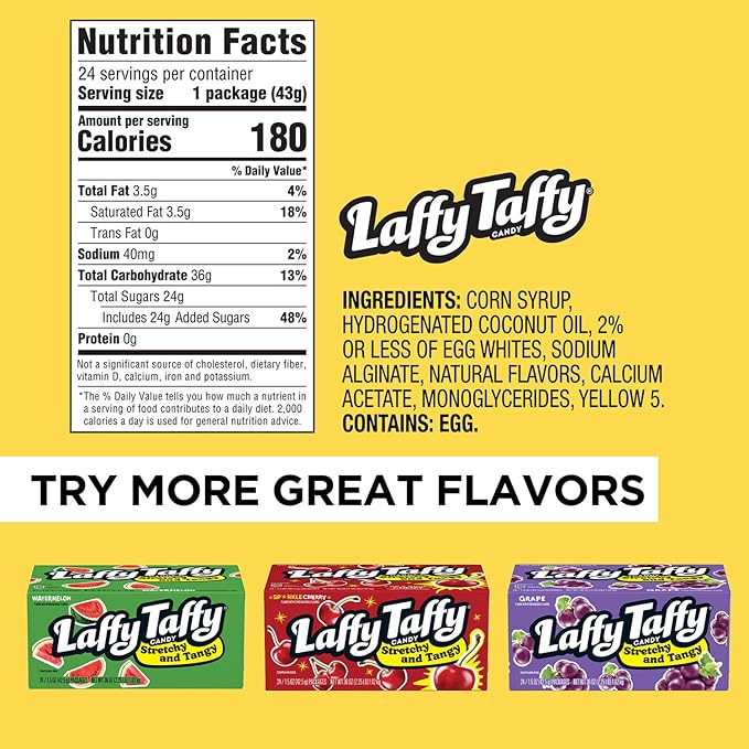 Laffy Taffy Candy, Stretchy & Tangy, Banana Flavor, 1.5 Ounce Bars (Pack of 48)