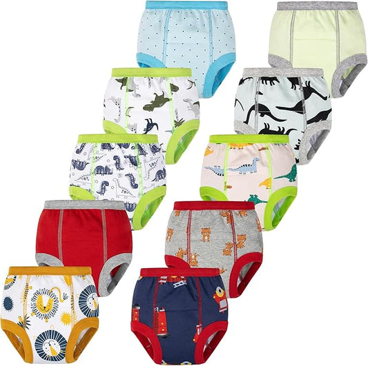 BIG ELEPHANT 10-Pack Baby Potty Training Underwear, Soft 100% Cotton Absorbent Training Pants for Boys & Girls, Ages 12M-10Y