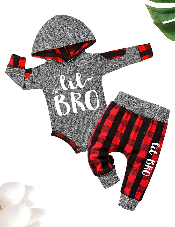 Fommy Newborn Baby Boy Clothes Plaid Letter Print Long Sleeve Hoodies + Long Pants 2PCS Fall Winter Outfits Set