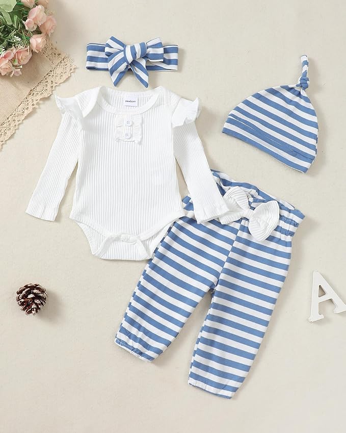 Renotemy Newborn Baby Girl Clothes Outfits Infant Romper Ruffle Floral Pants Cute Toddler Baby Girl Clothes Set