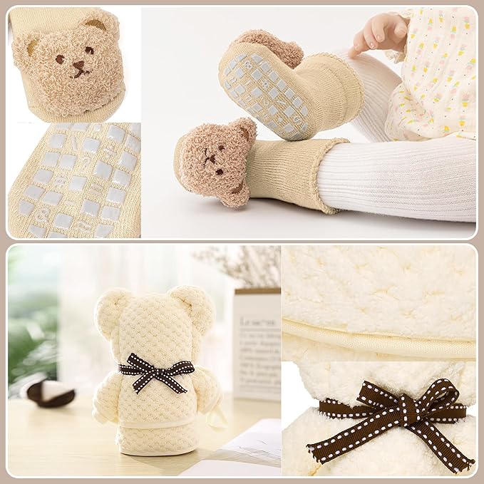 Deluxe Baby Gift Set for Newborn Boys & Girls – Handprint & Footprint Keepsake Frame, Knitted Blanket, Rattle, Socks, Pacifier Clip – in Gift Box