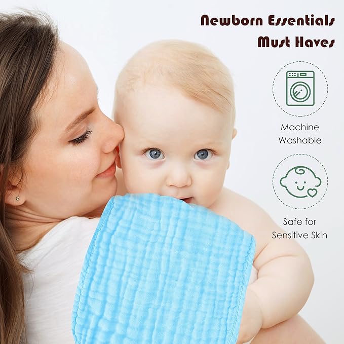 Muslin Burp Cloths 100% Cotton Large 20''x10'' Extra Soft and Absorbent Baby Wash Cloths Spit Up Rags - Baby Burping Cloth for Boys Girls Items(12 Pack Aquamarine)