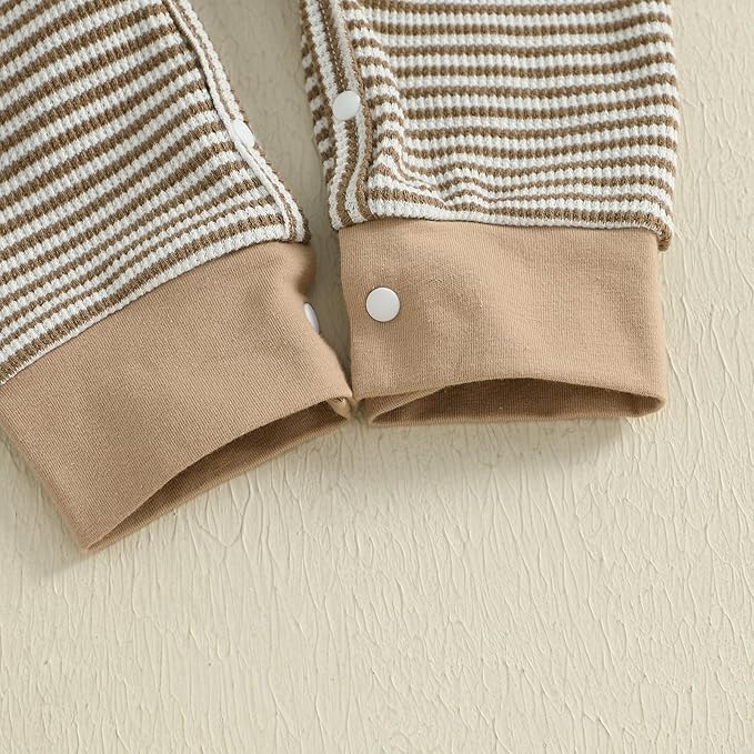 fhutpw Newborn Baby Boy Clothes Ribbed Knit Bodysuit 3 6 Months Infant Fall Long Sleeve Splicing Color Romper Jumpsuit & Hat