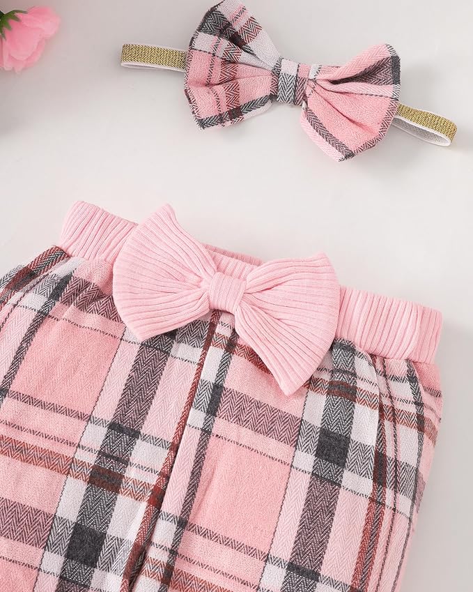 SUNNY PIGGY Baby Girl Clothes Newborn Outfits Infant Ruffle Romper 0-18M Fall Winter Flower Plaid Pants Clothing Set