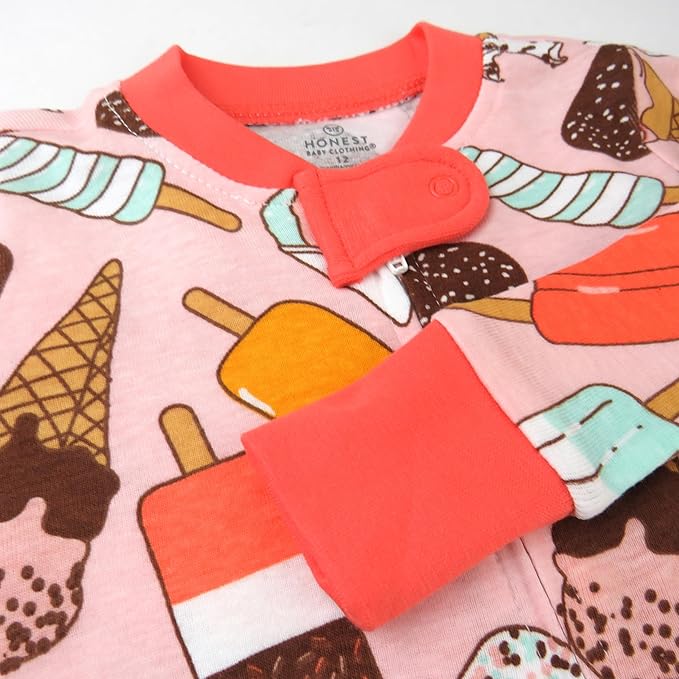 HonestBaby Non-Slip Footed Pajamas One-Piece Sleeper Zip-Front Pjs 100% Organic Cotton for Baby Girls