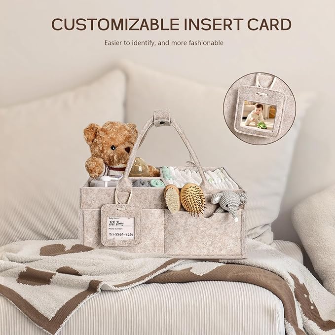 GEMII Diaper Caddy Organizer - Large Baby Caddy Organizer with Handle for Newborn Essentials Boy or Girl (Oatmeal, Large)
