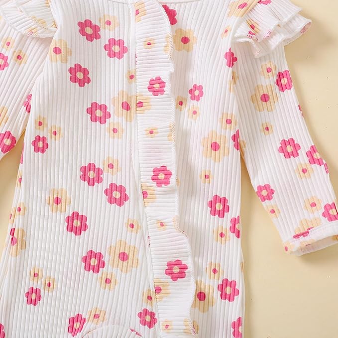 Cute Floral Floral Print Long Sleeve Infant Newborn Baby Girl Clothes Baby Girl Jumpsuit