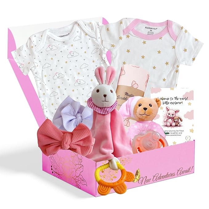 Newborn Gift Set, Baby Clothes, Baby Rattle, Baby Blanket, Swaddle, Pacifier, Gifts for New Baby Girl, Newborn Essentials, Baby Gift Set, Baby Gift Basket