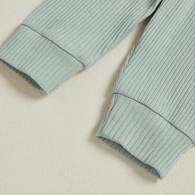 Newborn Baby Boy Clothes Long Sleeve Ribbed Bodysuit Pants Hat 3-Piece Outfit Set