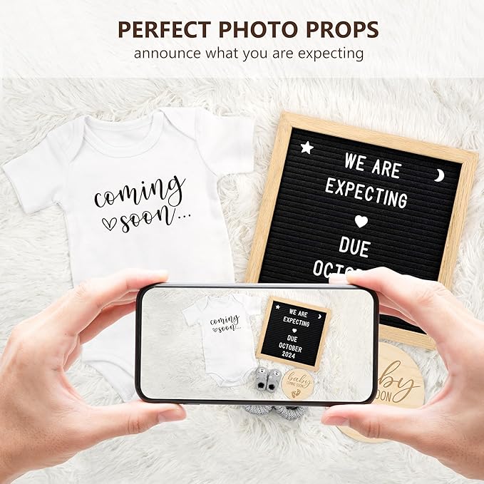 Pregnancy Announcement, Coming Soon Baby Announcement For Grandparents Dad Husband Family, Pregnancy Reveal Ideas, Gender Reveal Baby Shower Gifts -Felt Letter Board, Onesie, Booties, Wooden Sign