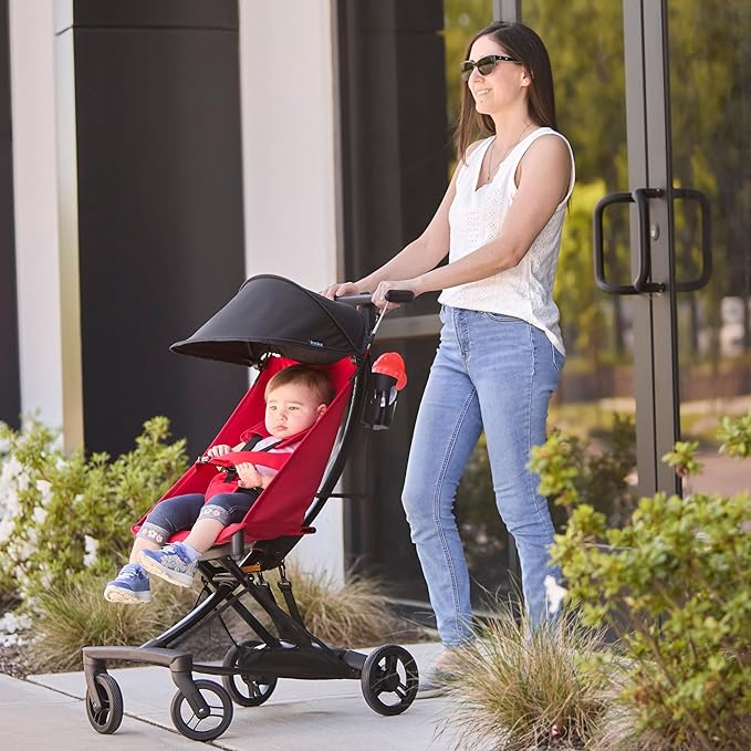 Evolur Roamer Ultra Light Stroller in Red, Travel-Ready Compact Stroller with One-Hand Fold, 33 lb Capacity, Sun Canopy & Cup Holder, Easy Clean, Smooth Ride for Everyday Use