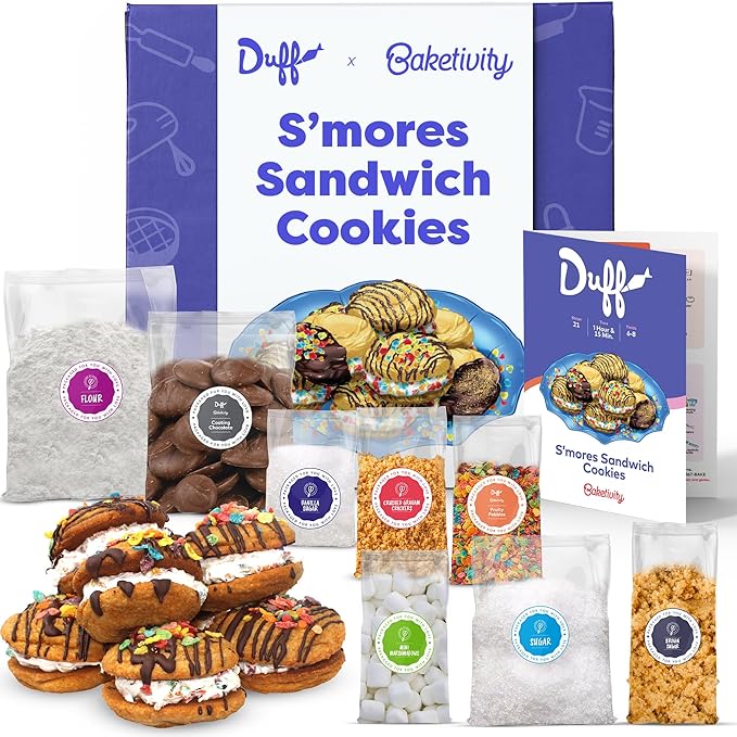 Baketivity x Duff Goldman S’mores Sandwich Cookies Kit Kids Baking Set Cooking Kits for Kids with Premeasured Ingredients, Decorating Supplies, STEM Activities - Baking Sets for Girls, Boys Ages 6-12