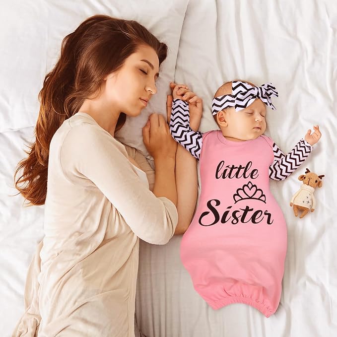 Newborn Baby Gown 0-6 Months, Super Soft Newborn Sleepers Gown, Long Sleeve Nightgown for Baby Girl, Infant Come Home Essential Outfit with Headband Green