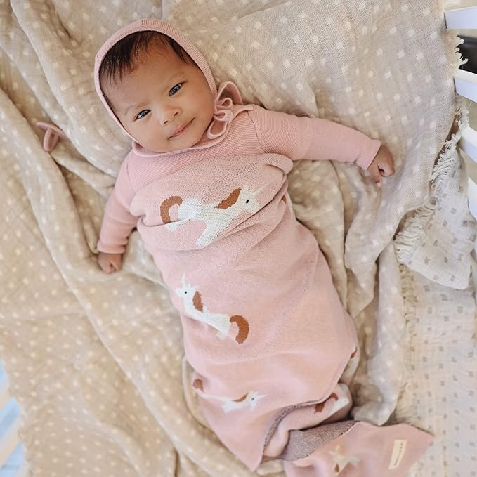 Baby Swaddle Blanket for Girls 100% Cotton Buttery Soft Cozy Receiving Swaddle Crib Stroller Blanket for Shower Gift Registry for Newborns, Infants, Toddlers (Unicorn - Pink)