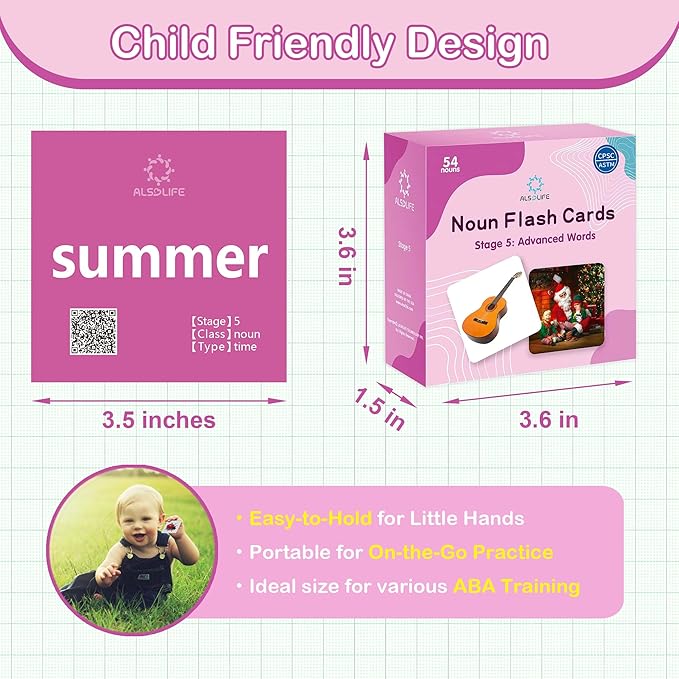 54 Advanced Word Noun Flash Cards for Kids 3-5, Vocabulary Cards with Pictures, | Toddler Flash Cards for Learning English Words| Seasons flashcards| ABA Therapy & Speech Therapy Materials