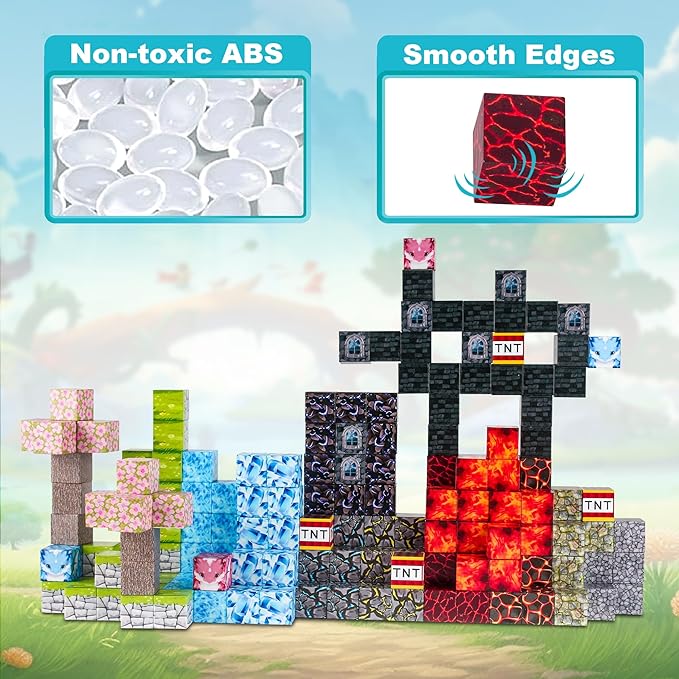Magnetic Blocks,112PCS Build Magnet Magic World,Creative Toy for 3+ Years Old Girls Boys, Montessori Sensory STEM Preschool Outdoor Toddler Toys